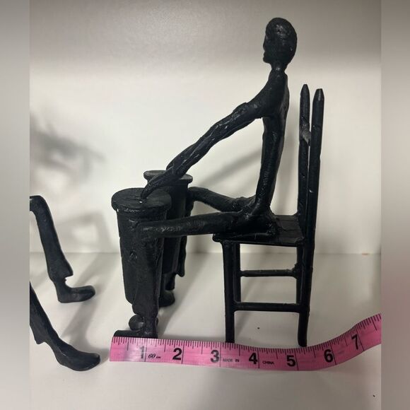 90s Modernist Black Cast Iron Set of Two Brutal Musicians Art Sculpture - Picture 12 of 13